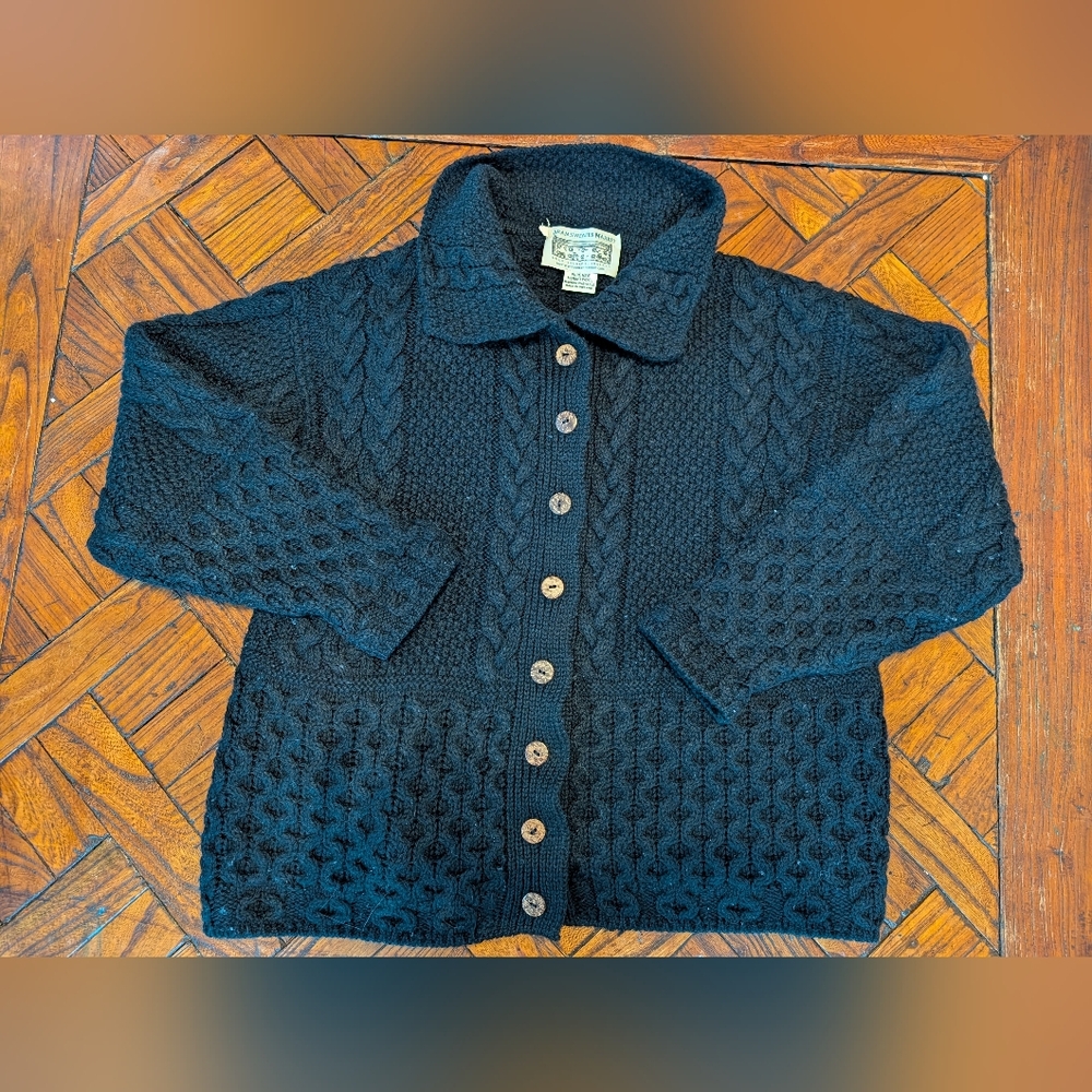 Aran Sweater Merino Wool In Black